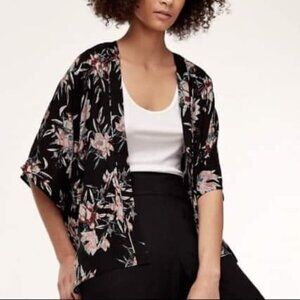 Aritzia Azure Skies Cosima Floral Print Black Oversized Kimono Size S/M